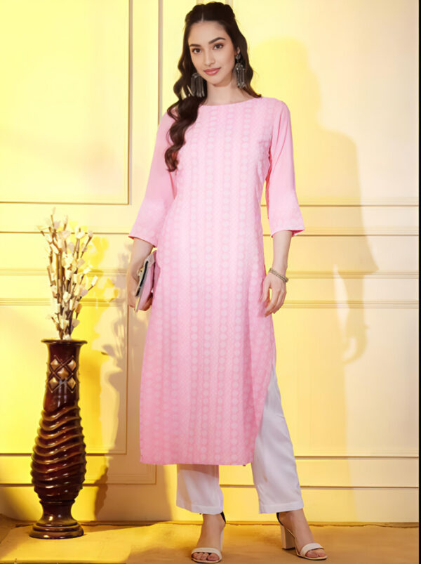 Soft Pink Printed Straight Kurti – Elegant Daily Wear - Image 2
