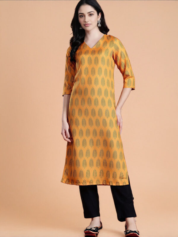 MUSTARD YELLOW BLOCK PRINT COTTON KURTI - Image 2