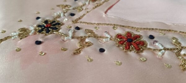 Elegant Beige Floral Printed Suit Set with Embroidered Neckline - Image 4