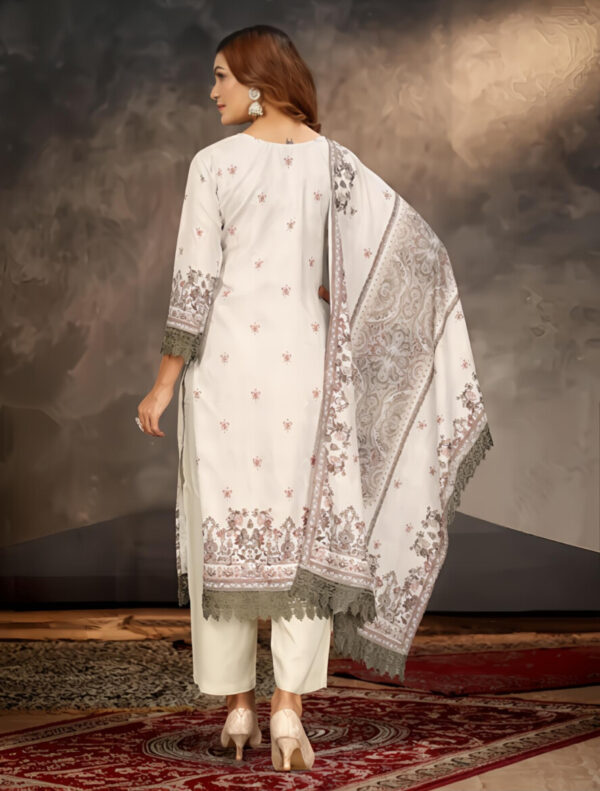 Elegant Grey & White Printed Suit Set with Lace Detailing - Image 4
