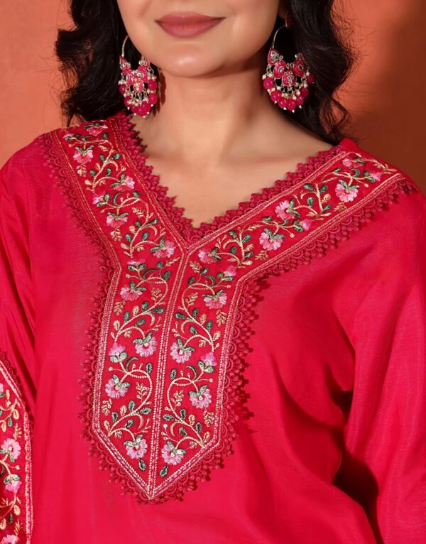 Festive Pink Embroidered Suit Set with Dupatta - Image 2