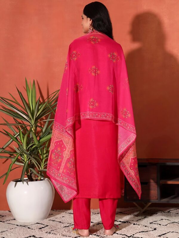 Festive Pink Embroidered Suit Set with Dupatta - Image 3