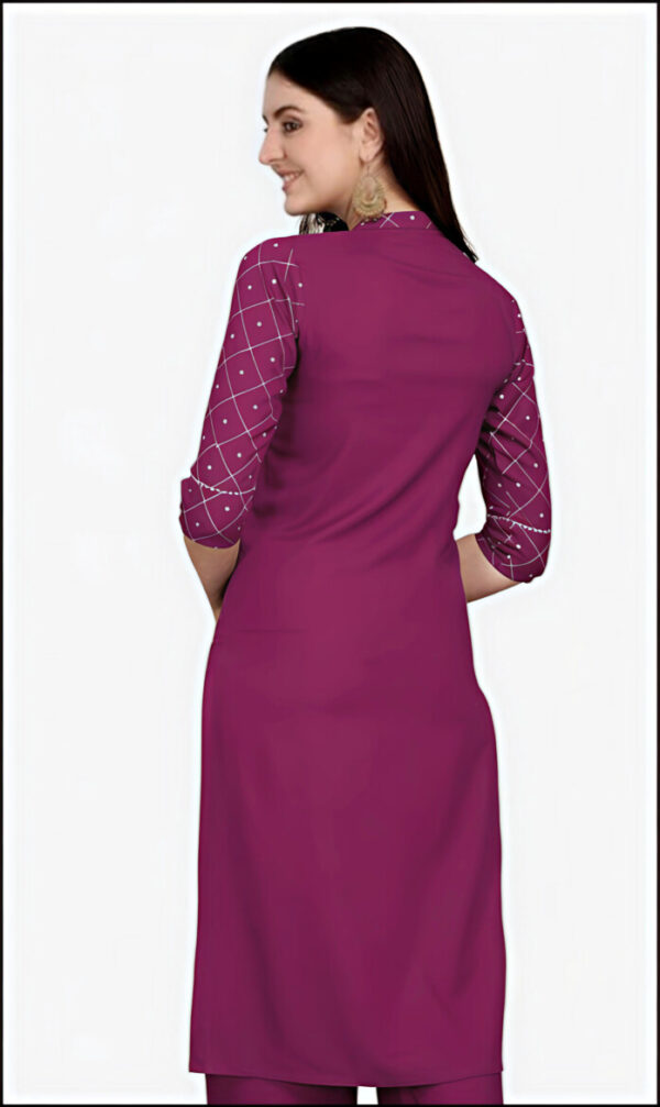 Magenta Geometric Printed Straight Kurti - Image 4