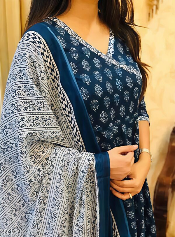 Elegant Indigo Anarkali Set with Dupatta - Image 2