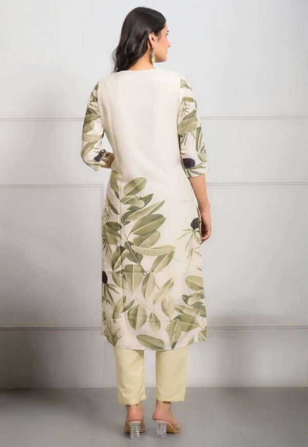 White Botanical Printed Kurta Set with Dupatta - Image 4