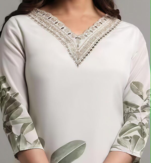 White Botanical Printed Kurta Set with Dupatta - Image 3
