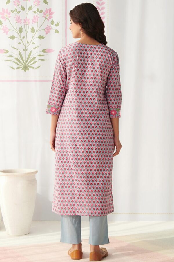 ELEGANT PINK FLORAL PRINTED STRAIGHT KURTI - Image 5