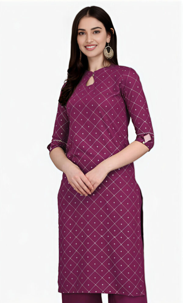 Magenta Geometric Printed Straight Kurti - Image 2