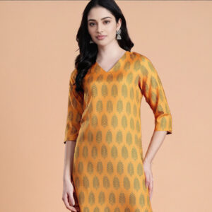 MUSTARD YELLOW BLOCK PRINT COTTON KURTI