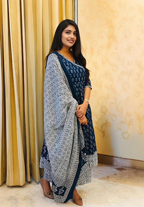 Elegant Indigo Anarkali Set with Dupatta - Image 3