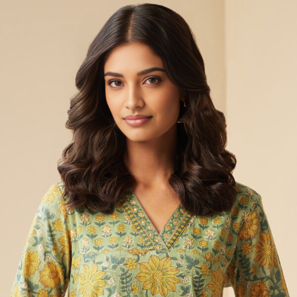MUSTARD FLORAL PRINT STRAIGHT KURTI