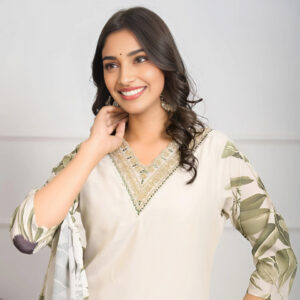White Botanical Printed Kurta Set with Dupatta