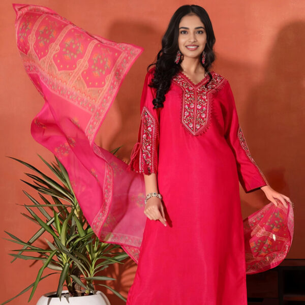 Festive Pink Embroidered Suit Set with Dupatta