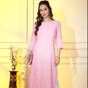 Soft Pink Printed Straight Kurti – Elegant Daily Wear