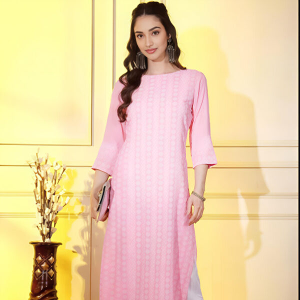 Soft Pink Printed Straight Kurti – Elegant Daily Wear