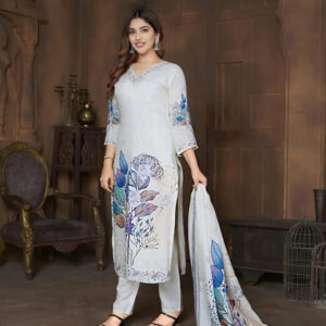 Elegant Pastel Floral Printed Suit Set with Dupatta