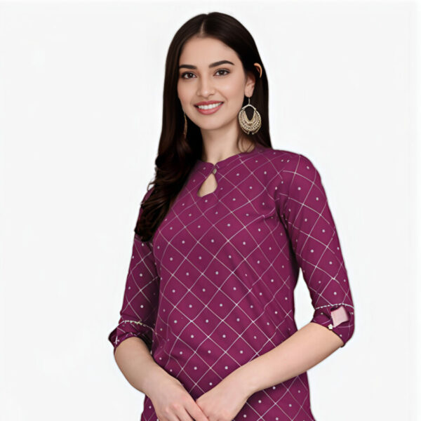 Magenta Geometric Printed Straight Kurti