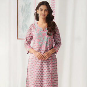 ELEGANT PINK FLORAL PRINTED STRAIGHT KURTI