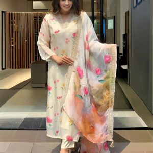 Flower Bloom Printed Kurta Set with Digital Print Dupatta