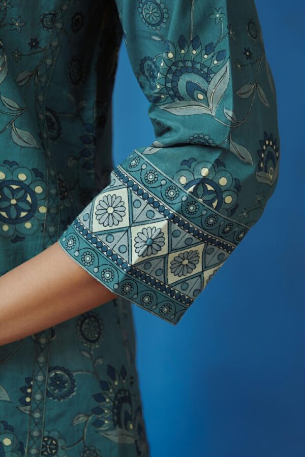 TEAL BLUE FLORAL PRINTED STRAIGHT KURTI - Image 6
