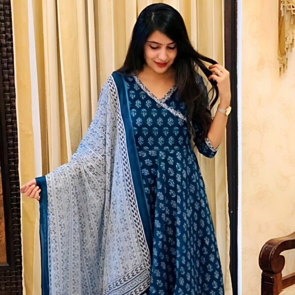 Elegant Indigo Anarkali Set with Dupatta