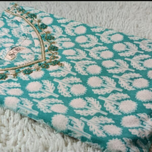 Aqua Blue Printed Kurti Set with Dupatta – 3 Piece Elegant Outfit