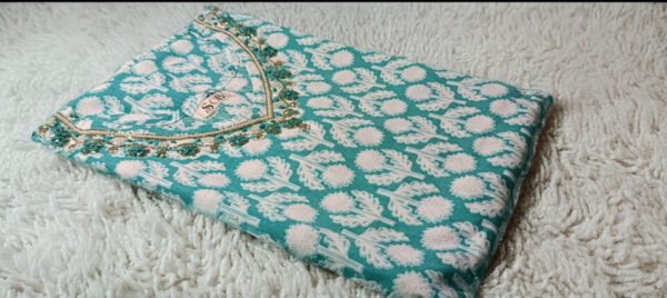 Aqua Blue Printed Kurti Set with Dupatta – 3 Piece Elegant Outfit